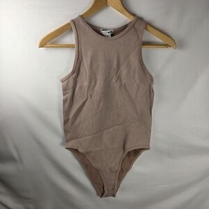 Fashion Nova Tank Ribbed Bodysuit Snap Closure New With Tag Size M Taupe